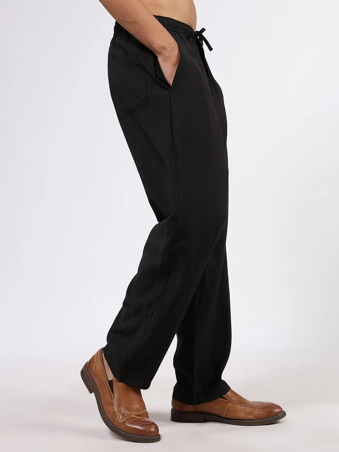 House Of Koala Black Solid Premium Viscose Mid-Rise All Day Relaxed Fit Pants