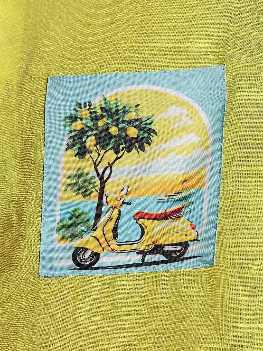 House Of Koala Linen Blend Lime Green Mandarin Collar Relaxed Fit Shirt