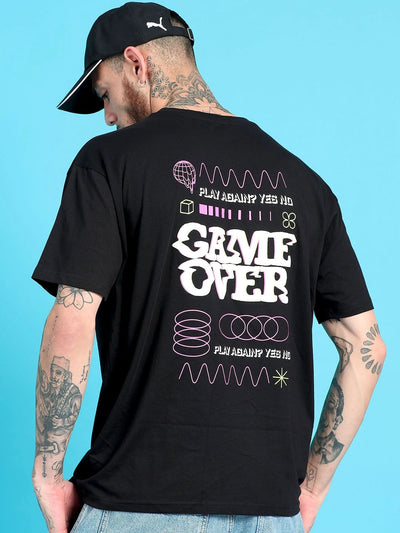 Silisoul Black Oversized Fit Typography Print Pure Cotton T-Shirt