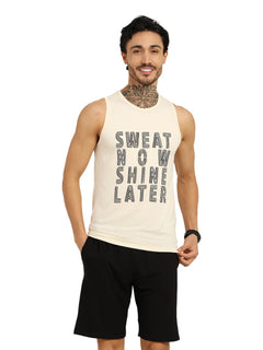 Bamboology Beige Printed Workout Gym Vest