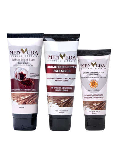 Menveda Detan Grooming Kit for Men | Face Wash, Scrub & Sunscreen (3 Pieces)