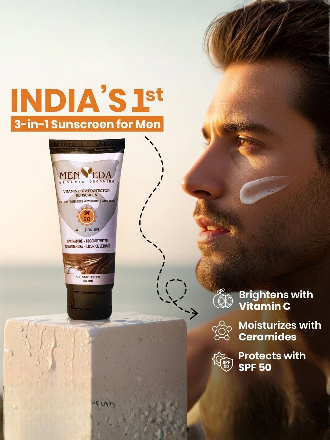 Menveda Face Wash & Sunscreen Combo for Men | SPF50 PA+++ (2 Pieces)