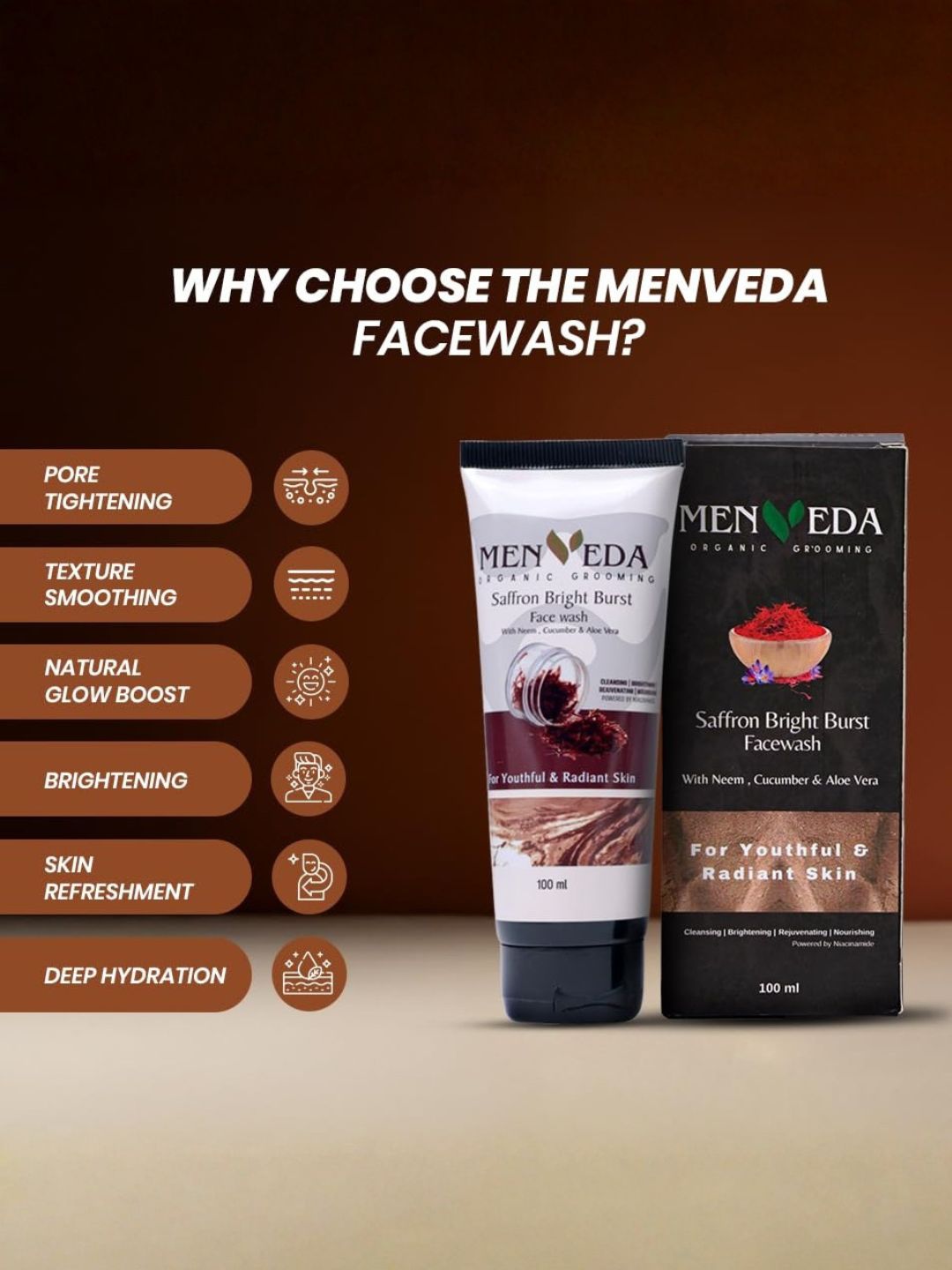 Menveda Face Wash & Brightening Moisturiser Combo for Men (2 Pieces)