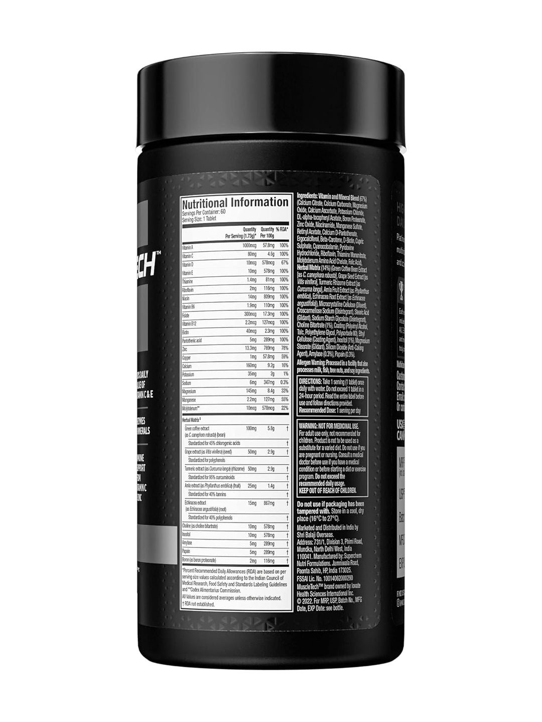MuscleTech Platinum Multivitamin Tablets (Pack of 60 Tablets)