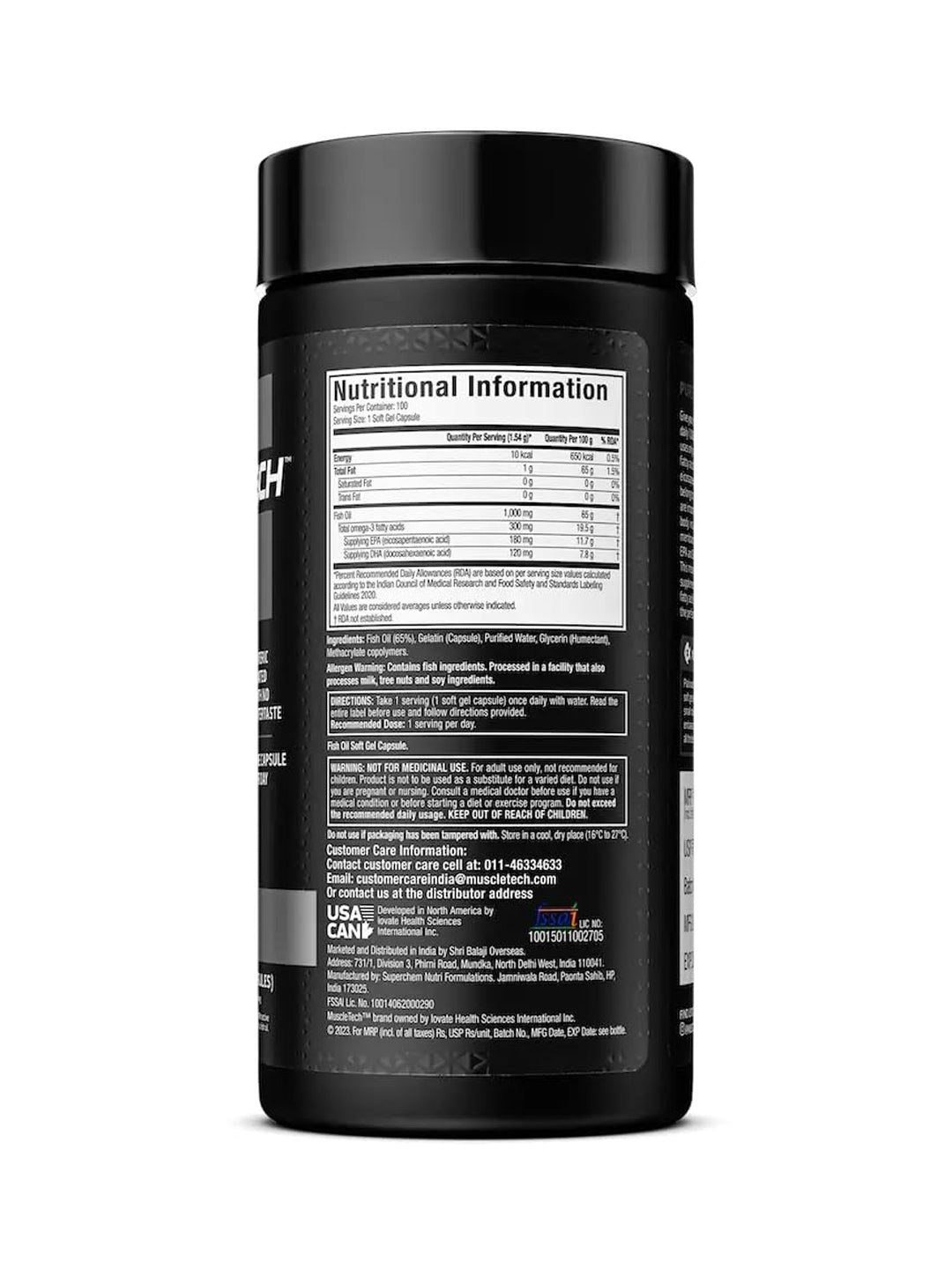 MuscleTech Platinum 100% Fish Oil Omega-3 Softgels (Pack of 100 Softgels)