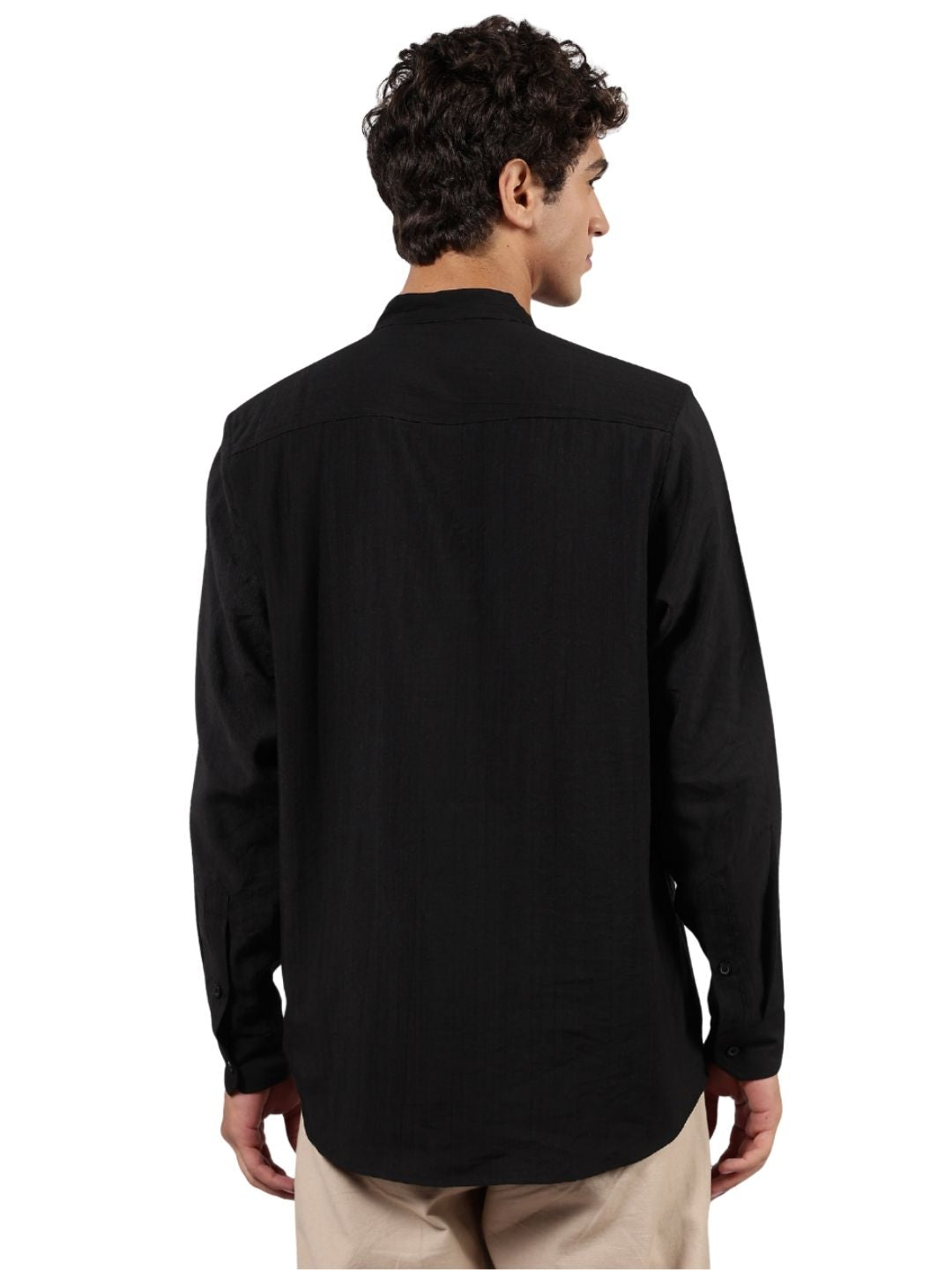 House Of Koala Black Mandarin Collar Premium Relaxed Fit Viscose Resort Shirt