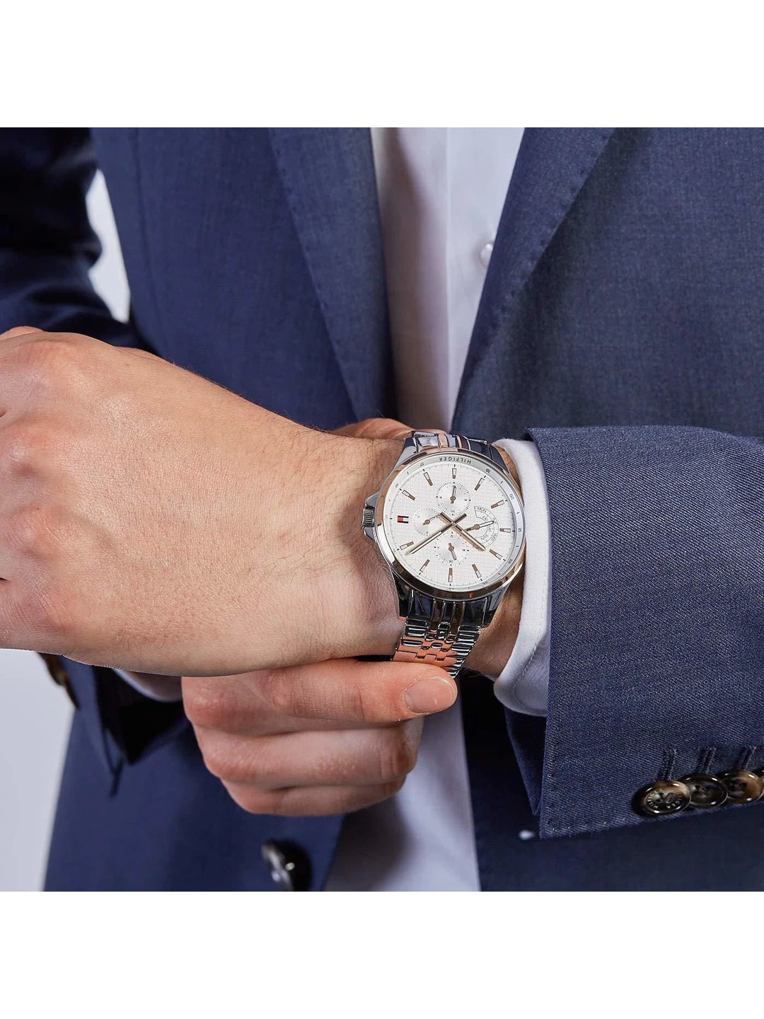 Tommy Hilfiger Round White Dial Analog Watch With Metal Strap - NDTH1791617