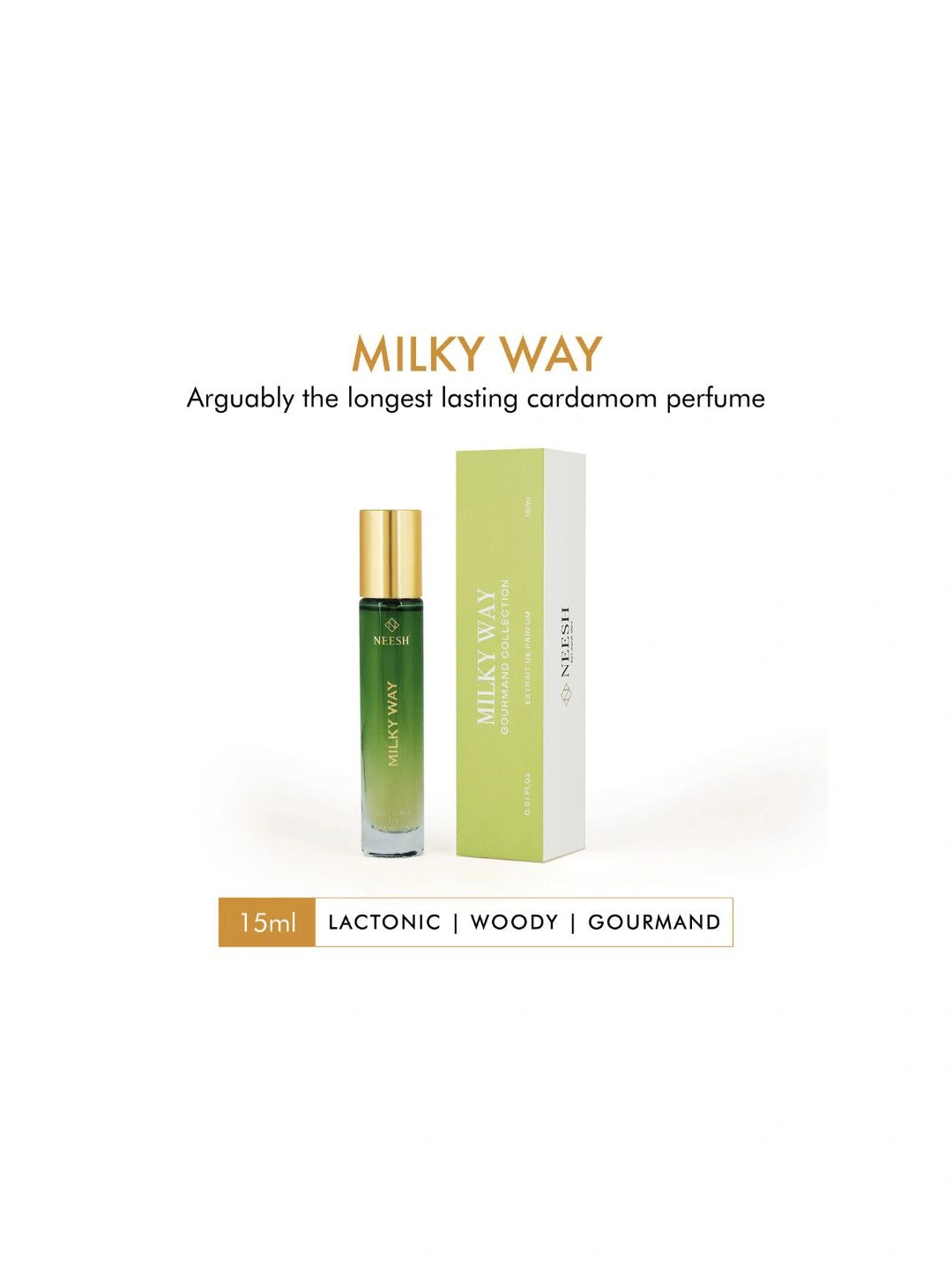 Neesh Perfumes Milky Way – Luxury Long Lasting Unisex Gourmand Perfume with Cardamom, Milk Accord & Sandalwood – Extrait De Parfum – 15ml