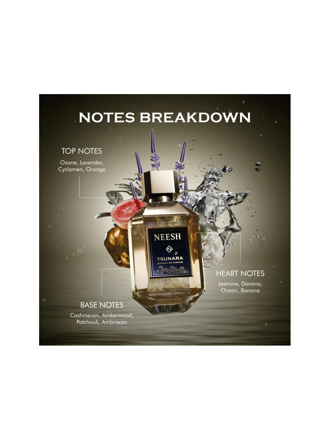 Neesh Perfumes Tsunara – Luxury Long Lasting Fresh Aquatic Woody Unisex Perfume with Ozone, Marine Notes & Cashmeran – Extrait De Parfum – 15ml