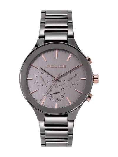 Police Round Charcoal Dial Analog Watch With Day-Date Display & Leather Strap - NEPL15936JSGY13M