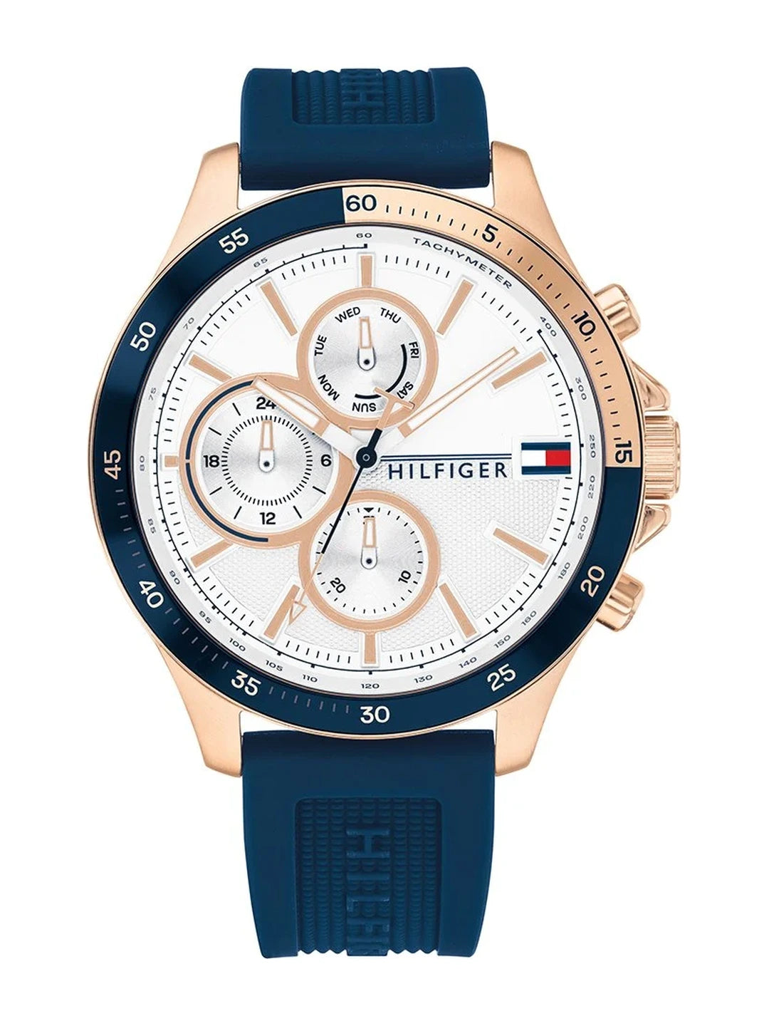 Tommy Hilfiger Round White Dial Chronograph Watch With Blue Silicone Strap  - NETH1791778