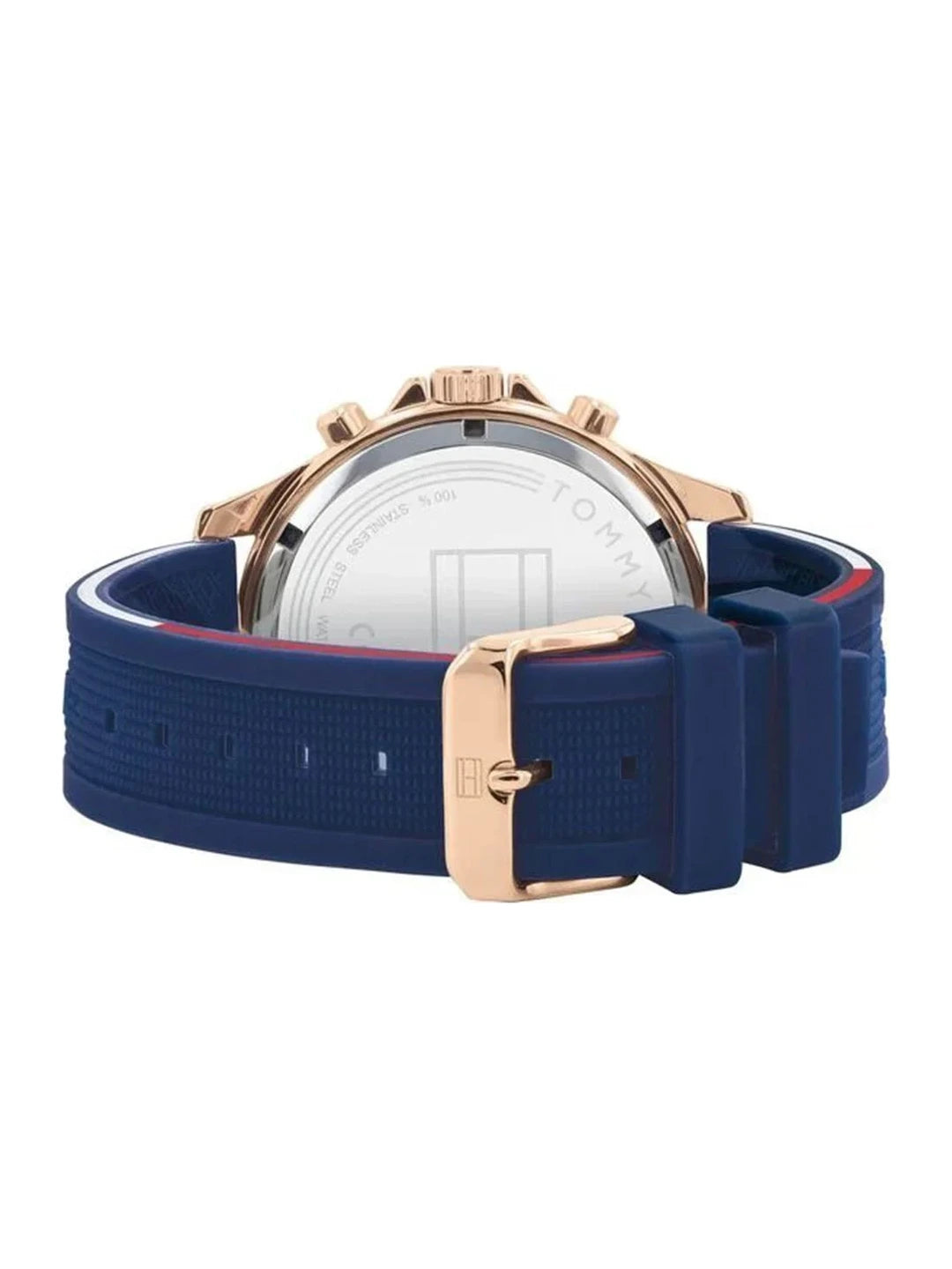 Tommy Hilfiger Round White Dial Chronograph Watch With Blue Silicone Strap - NETH1791778