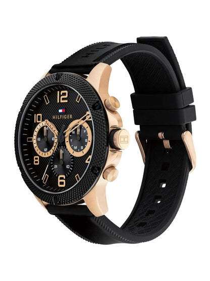 Tommy Hilfiger Round Black Dial Analog Watch With Multifunction Display & Silicone Strap - NETH1792028
