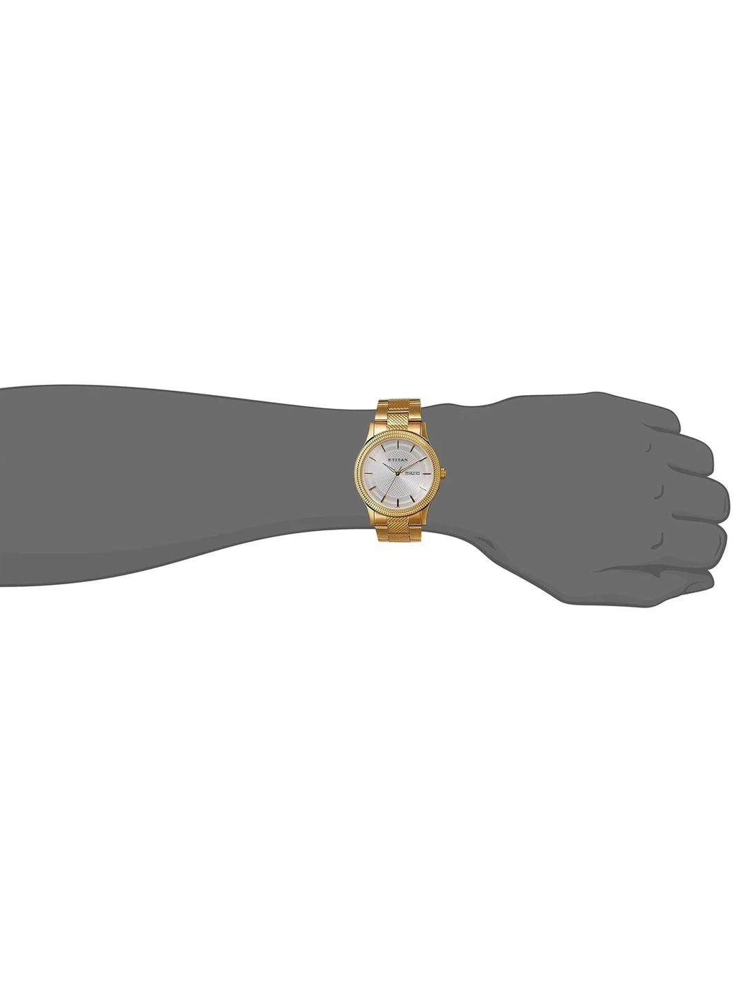 Titan Round Silver Dial Analog Watch With Day & Date Display & Golden Metal Strap  - NL1650YM05