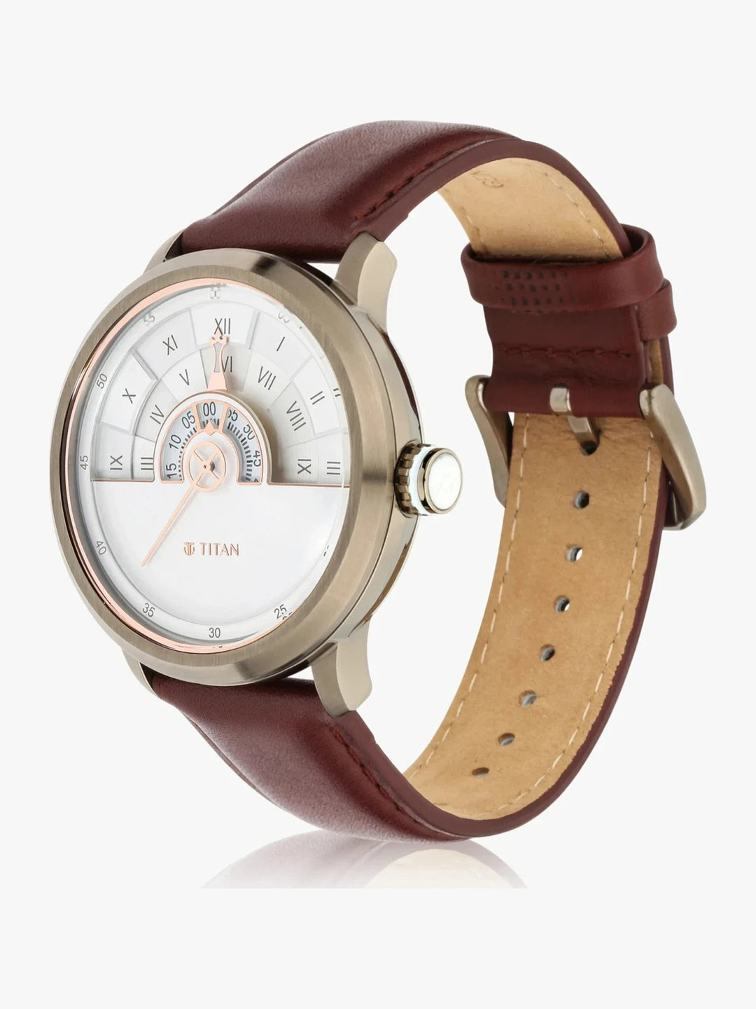 Titan Round White Dial Analog Watch With Brown Leather Strap  - NQ1828QL02