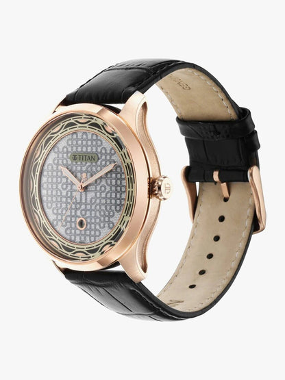Titan Round Black Dial Analog Watch With Metal Strap - NR1796KL05F