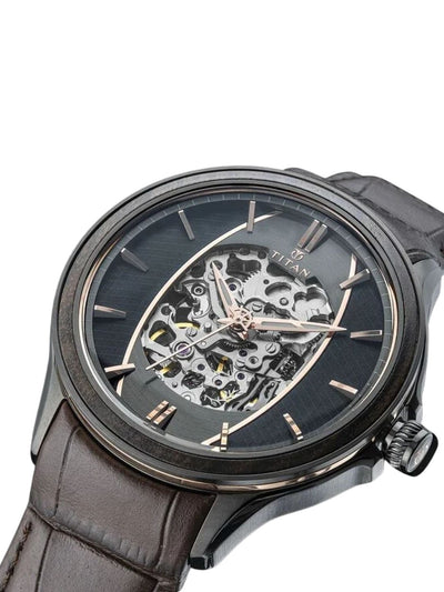Titan Round Black Dial Analog Watch With Leather Strap - NS1793KL01
