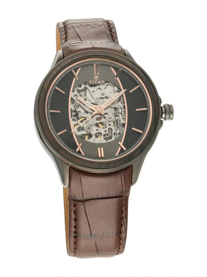 Titan Round Black Dial Analog Watch With Leather Strap - NS1793KL01
