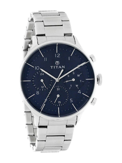 Titan Round Black Dial Analog Watch With Metal Strap - NS90102SM01