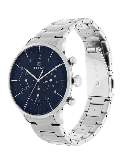 Titan Round Black Dial Analog Watch With Metal Strap - NS90102SM01