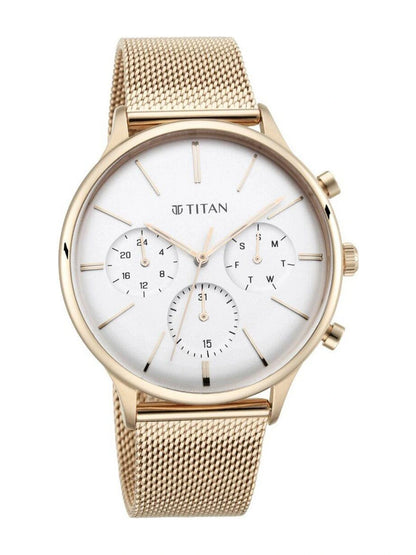 Titan Round Black Dial Analog Watch With Metal Strap - NS90134WM01