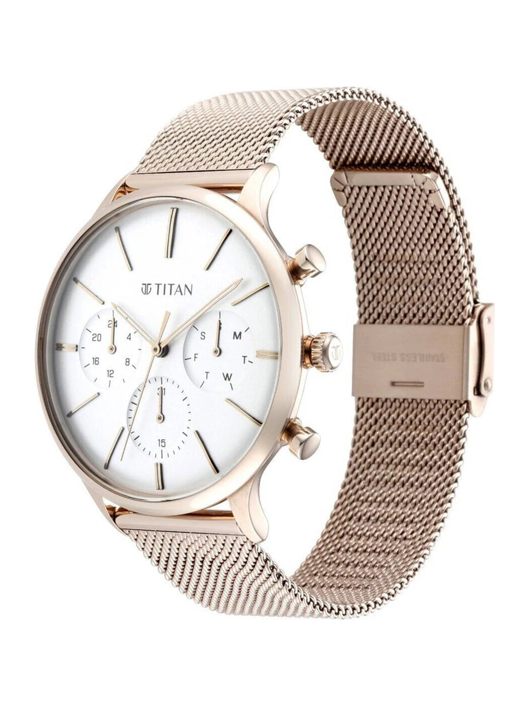 Titan Round Black Dial Analog Watch With Metal Strap - NS90134WM01