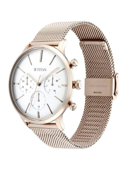 Titan Round Black Dial Analog Watch With Metal Strap - NS90134WM01