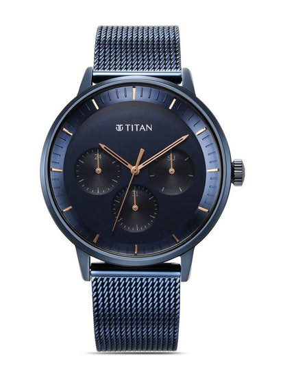 Titan Round Black Dial Analog Watch With Metal Strap - NS94006QM04
