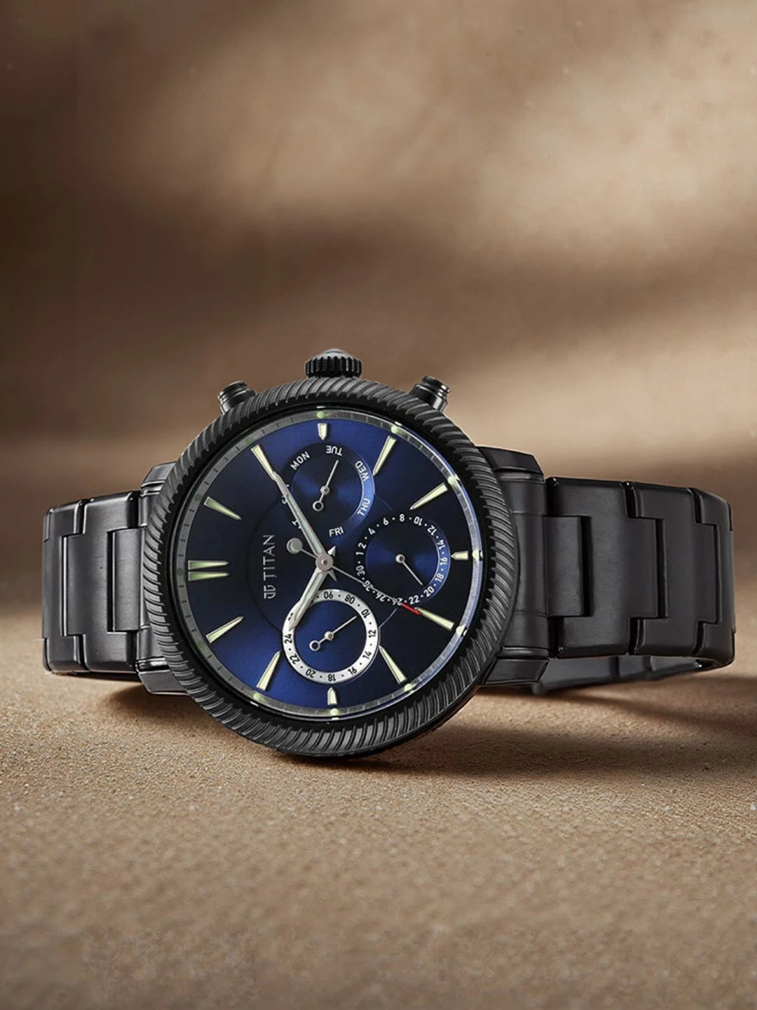 Titan Stellar Multifunction Analog With Blue Dial Watch - NT10012NM01