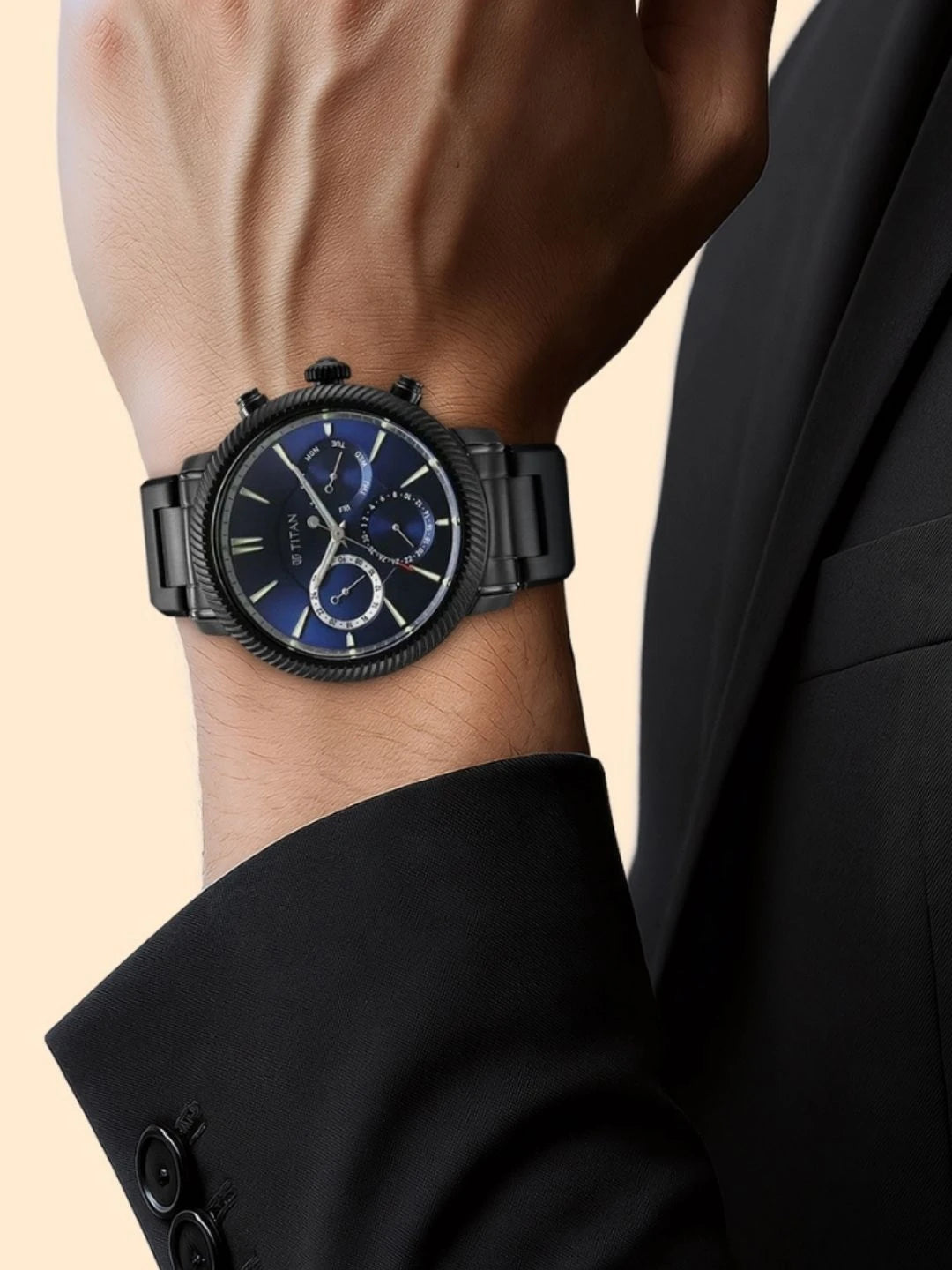 Titan Stellar Multifunction Analog With Blue Dial Watch - NT10012NM01