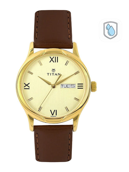 Titan Quartz Analog With Champagne Dial Watch - NT1580YL05