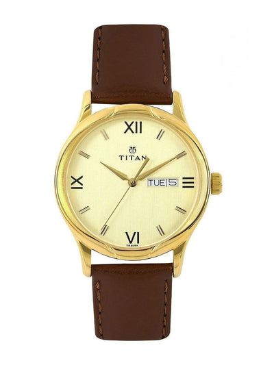 Titan Quartz Analog With Champagne Dial Watch - NT1580YL05
