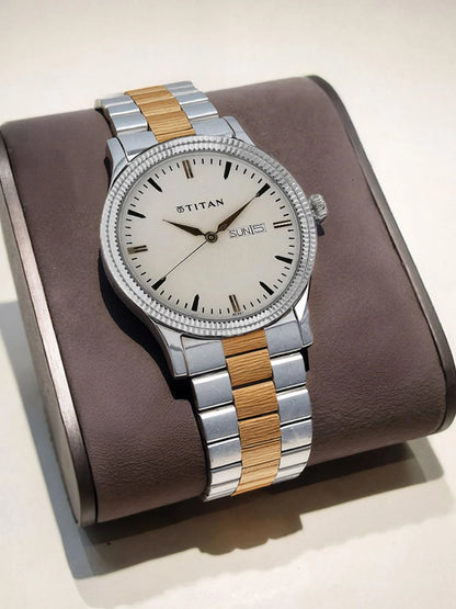 Titan Quartz Analog With White Dial Watch - NT1650BM01