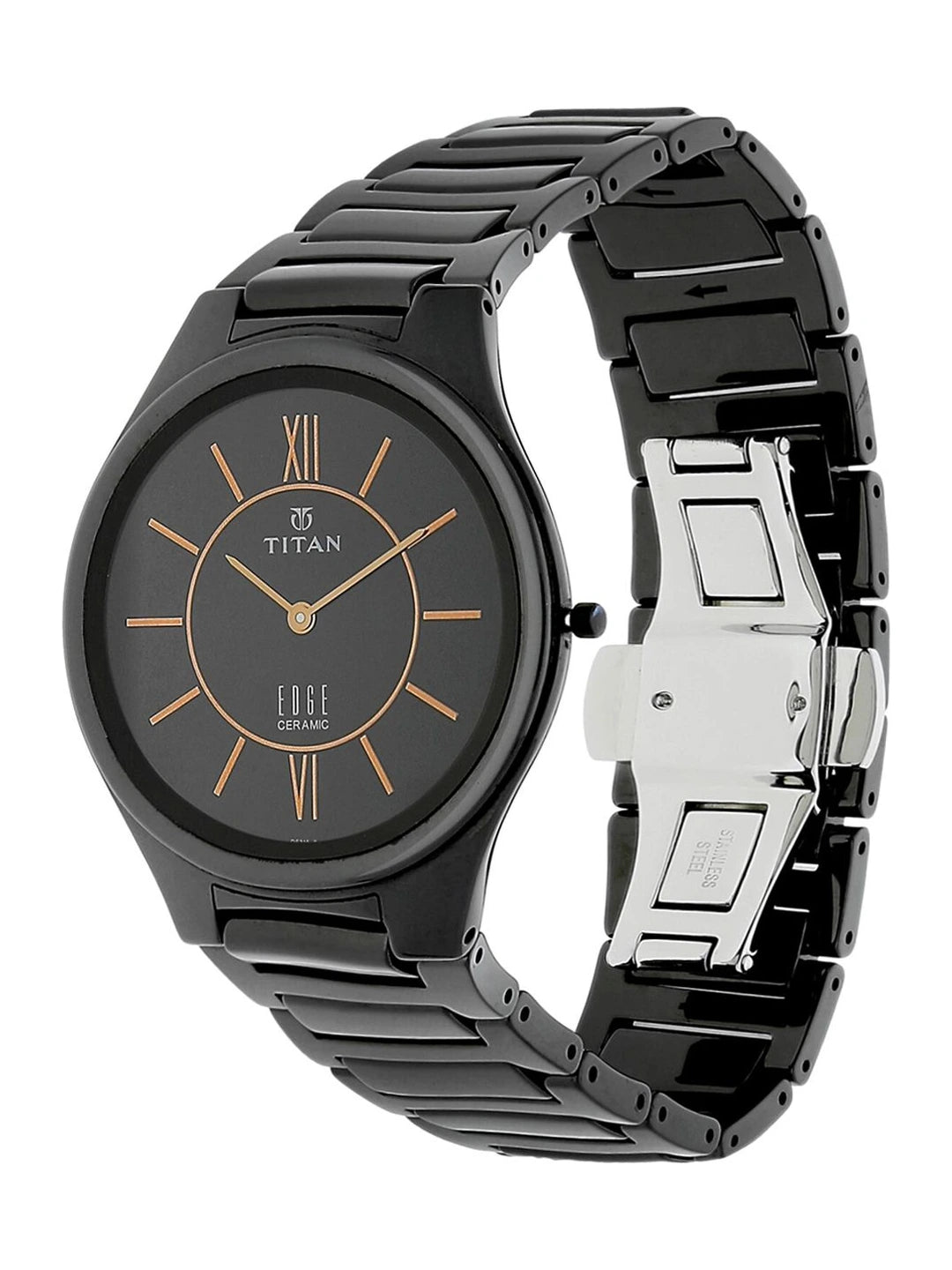 Titan Edge Ceramic Quartz Analog With Black Dial Watch - NT1696NC01