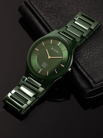 Titan Edge Ceramic Quartz Analog With Green Dial Watch - NT1696QC06