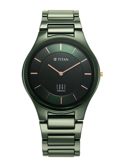 Titan Edge Ceramic Quartz Analog With Green Dial Watch - NT1696QC06