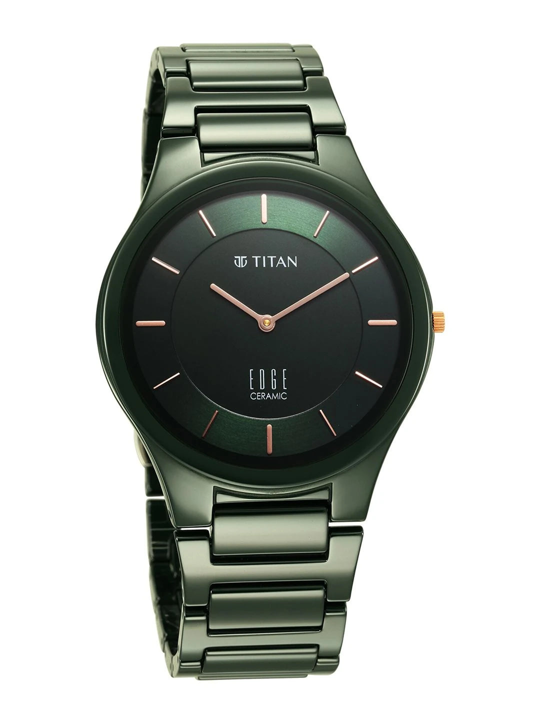 Titan Edge Ceramic Quartz Analog With Green Dial Watch - NT1696QC06