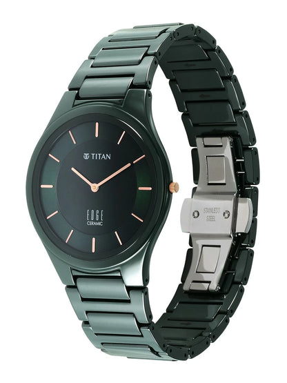Titan Edge Ceramic Quartz Analog With Green Dial Watch - NT1696QC06
