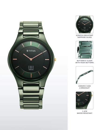 Titan Edge Ceramic Quartz Analog With Green Dial Watch - NT1696QC06