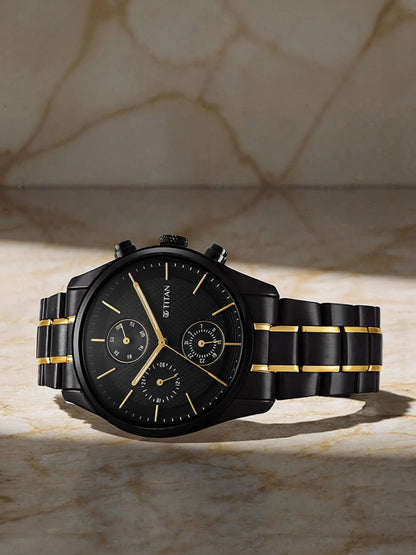 Titan Multifunction Analog With Black Dial Watch - NT1805KM06