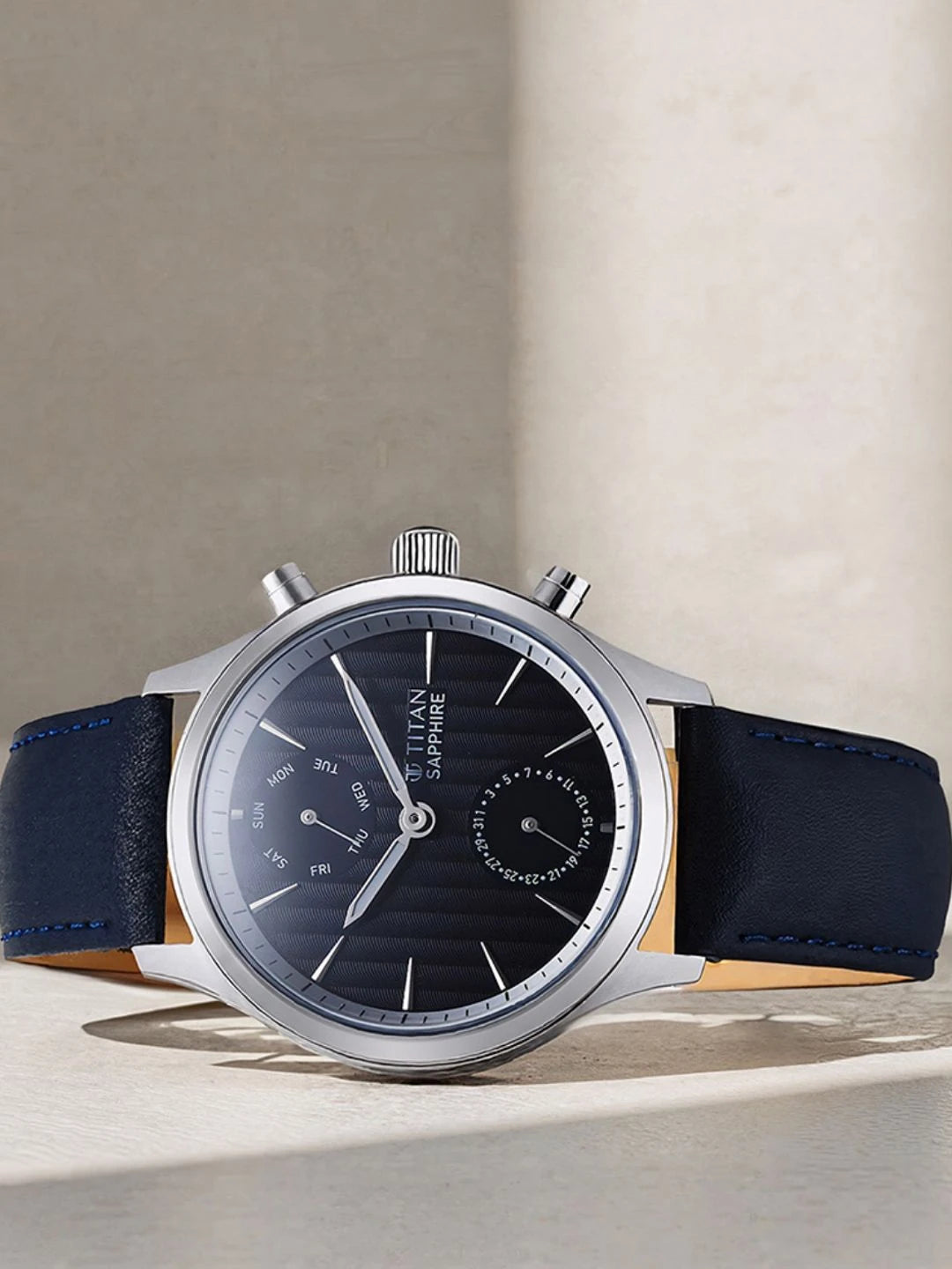 Titan Sapphire Multifunction Analog With Blue Dial Watch - NT1874SL02
