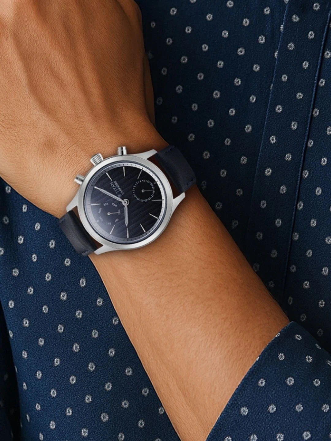 Titan Sapphire Multifunction Analog With Blue Dial Watch - NT1874SL02