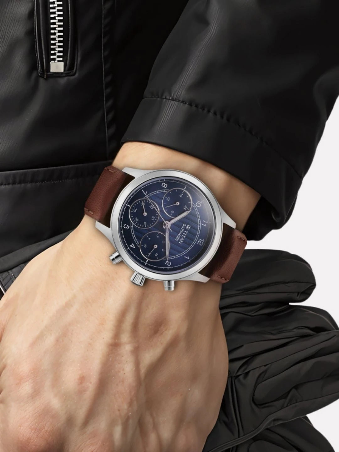 Titan Sapphire Multifunction Analog With Blue Dial Watch - NT1874SL06