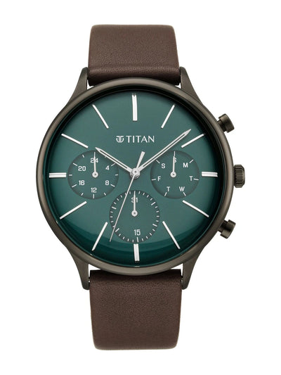 Titan Light Leathers Multifunction Analog With Green Dial Watch - NT90134QL01