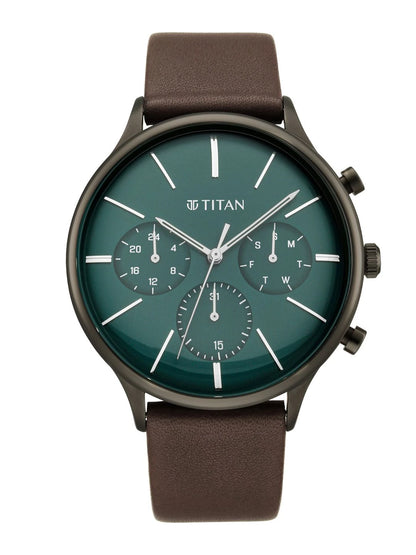 Titan Light Leathers Multifunction Analog With Green Dial Watch - NT90134QL01