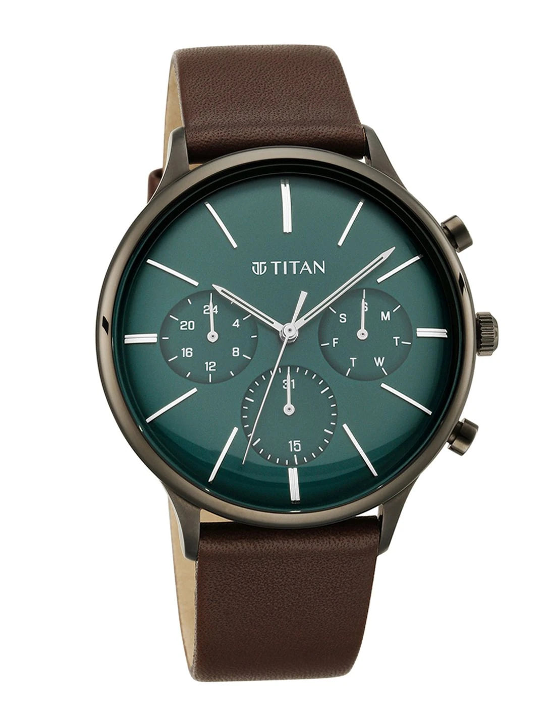 Titan Light Leathers Multifunction Analog With Green Dial Watch - NT90134QL01
