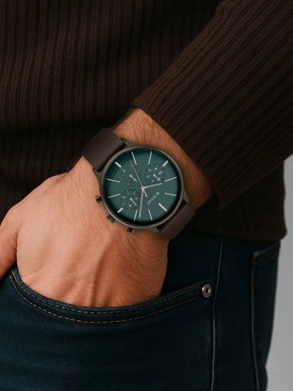Titan Light Leathers Multifunction Analog With Green Dial Watch - NT90134QL01