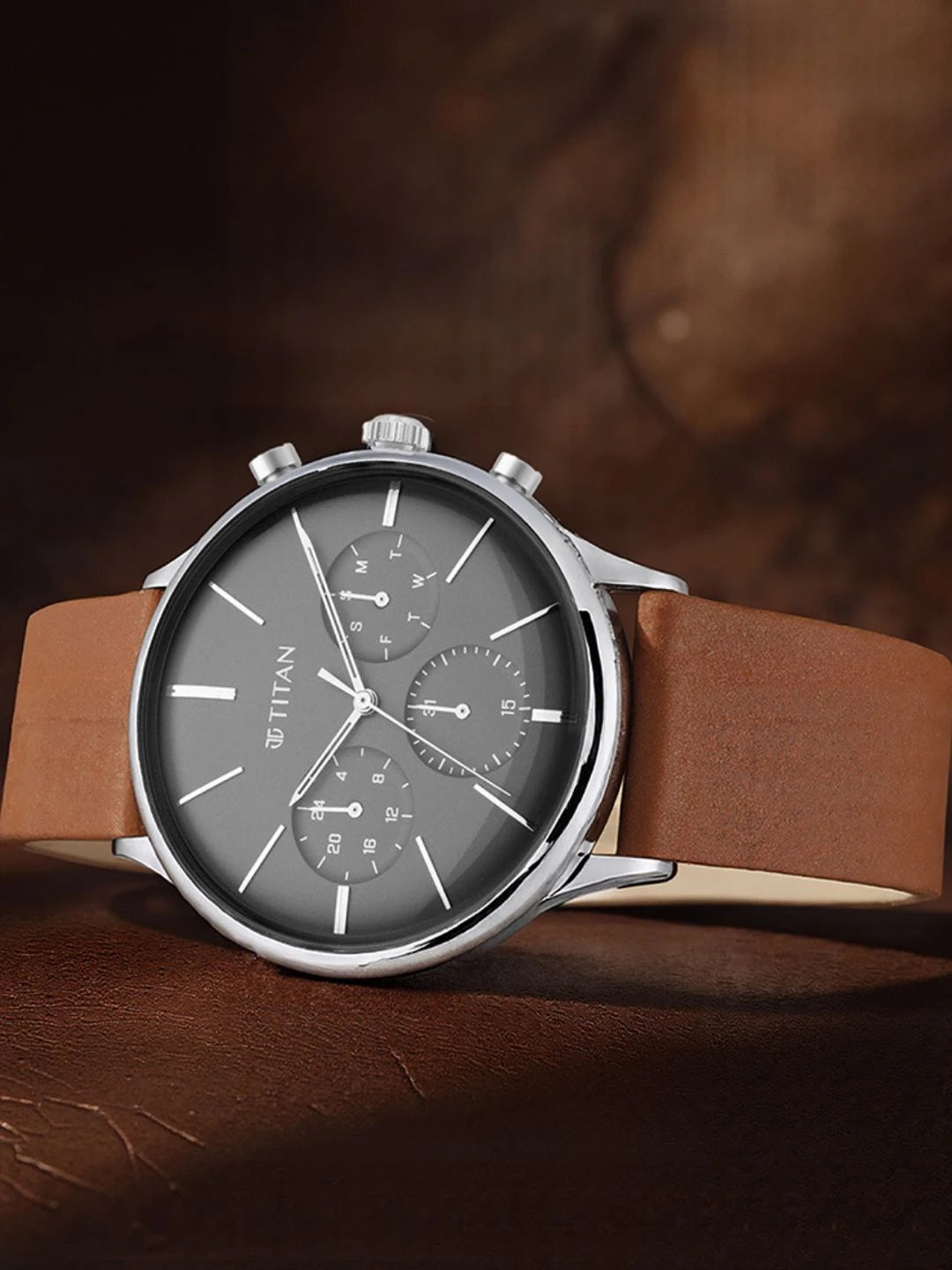 Titan Light Leathers Multifunction Analog With Anthracite Dial Watch - NT90134SL01
