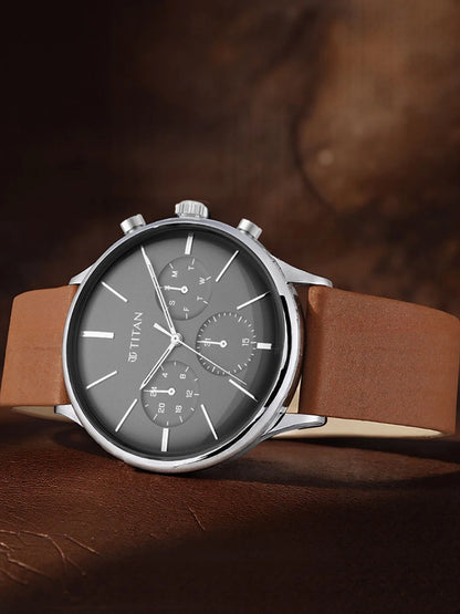 Titan Light Leathers Multifunction Analog With Anthracite Dial Watch - NT90134SL01