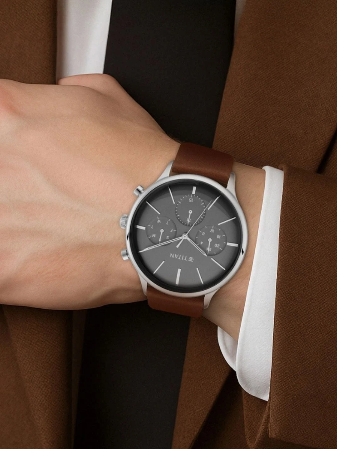 Titan Light Leathers Multifunction Analog With Anthracite Dial Watch - NT90134SL01